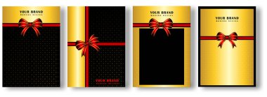 Kırmızı kurdeleli ve siyah arkaplanlı altın kart şablonu