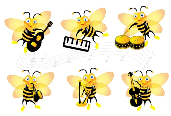 Καρτούν Μελισσών Μουσικό Όργανο — Διανυσματικό Αρχείο