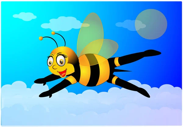 Honing Bij Cartoon Vliegen Lucht Illustratie — Stockvector