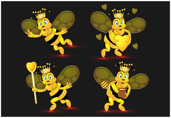 Set Honey Bee Cartoon Illustration — Stock Vector