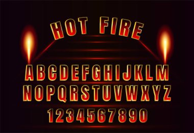 sıcak ateş metin etkisi alfabe vektör tasarımı