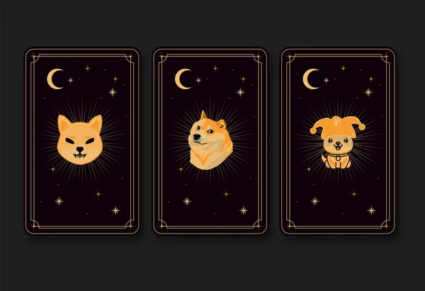 Doge Coin Meme Cryptocurrency Tarot Card Poster Tasarımı — Stok Vektör