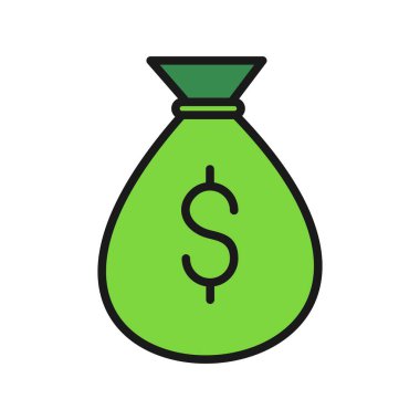 Para Torbası Satırı Dolu Vektör Simgesi Tasarımı