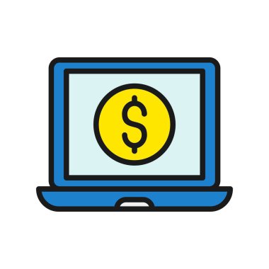 Laptop Satın Alma Satın Alma Satırı Dolu Vektör Simgesi Tasarımı