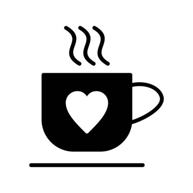 Love Coffee Cup Glyph Vektör Simgesi Tasarımı