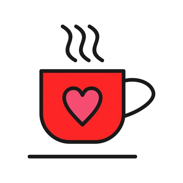 Love Coffee Cup Line Töltött Vektor Ikon Desig — Stock Vector