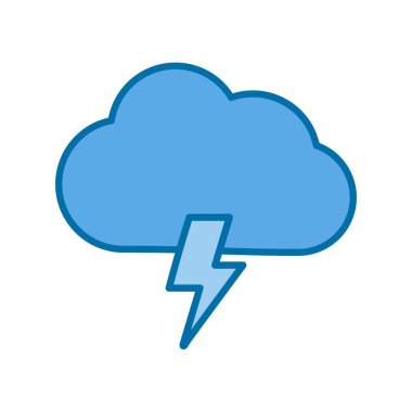  Şimşek Bulutu Mavi Vektör Simgesi Tasarımı Doldurdu