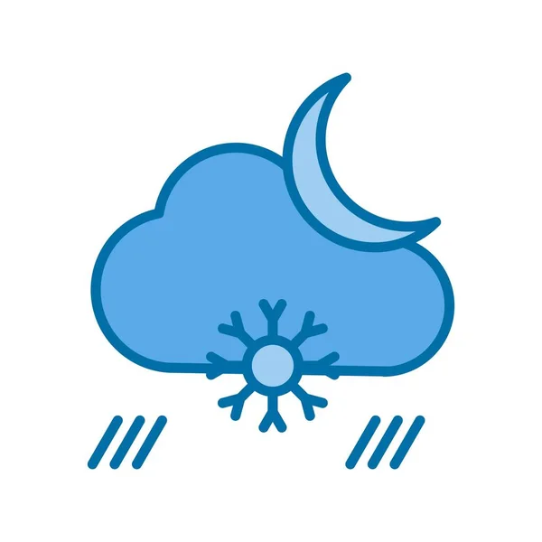 Nachtelijke Sneeuwval Gevulde Blauwe Vector Icon Desig — Stockvector