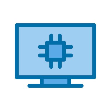 Bilgisayar Dolu Mavi Vektör Simgesi Tasarımı