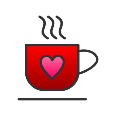 Love Coffee Cup Gradyan Vektör Simgesi Tasarımı