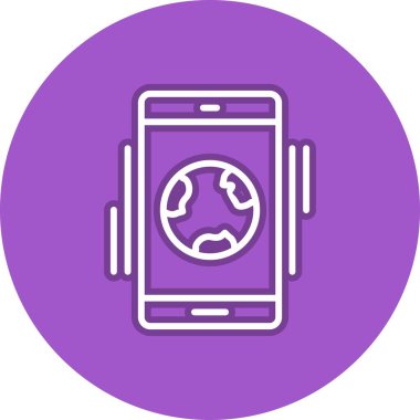 Mobil Dünya Çizgisi Çember Vektör Simgesi Tasarımı