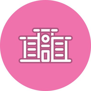 Office Building Line Çember Vektör Simgesi Tasarımı