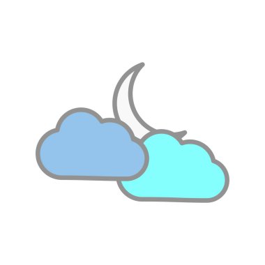 Bulut ve Ay Dolu Işık Vektörü Simgesi Tasarımı