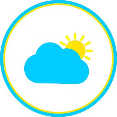 Güneş Bulutu Düz Çember Vektör Simgesi Tasarımı