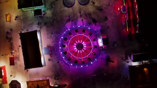 State Fair Night Time Aerial View Drone Flight Blinking Neon — Stockvideo