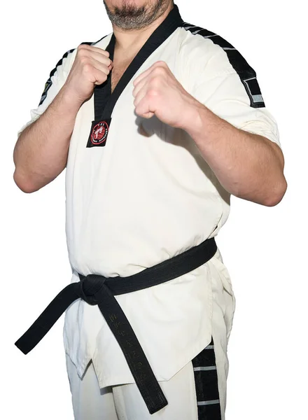 Uomo in taekwondo arti marziali uniforme — Foto Stock