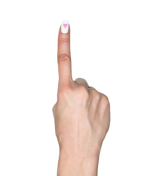Pekande hand med hbt-triangel manikyr — Stockfoto