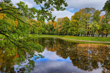 Mikhailovsky Bahçesindeki gölet Sonbaharda St. Petersburg 'da