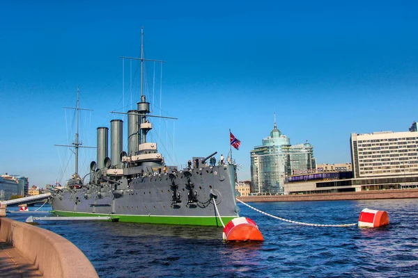 View of the cruiser Aurora in St. Petersburg Stock Image