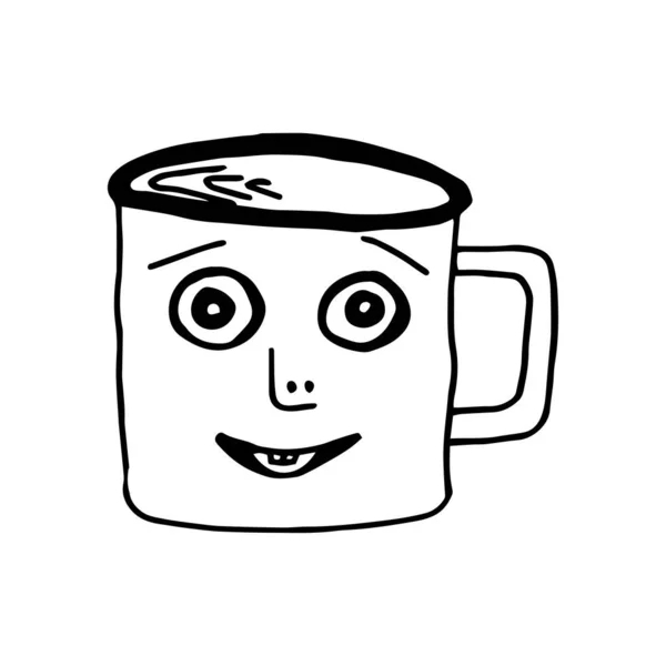 Desenho gráfico de caneca artesanal com emoção facial. — Vetor de Stock