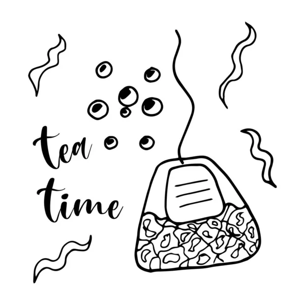 Sacchetto di tè bianco e nero illustrazione doodle vector — Vettoriale Stock