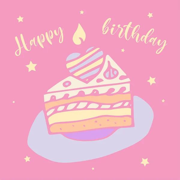 Vector Happy Birthday Card Cute Illustration Birthday Cake Candle Make — Zdjęcie stockowe