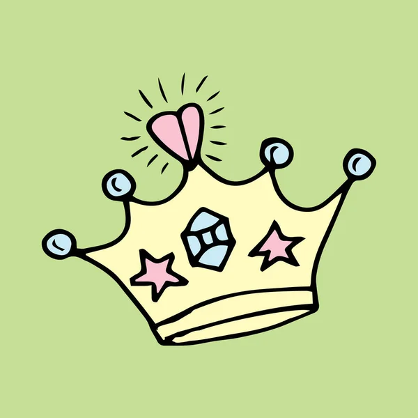 Valentine crown with stars doodle colorful illustration on the green background — Image vectorielle