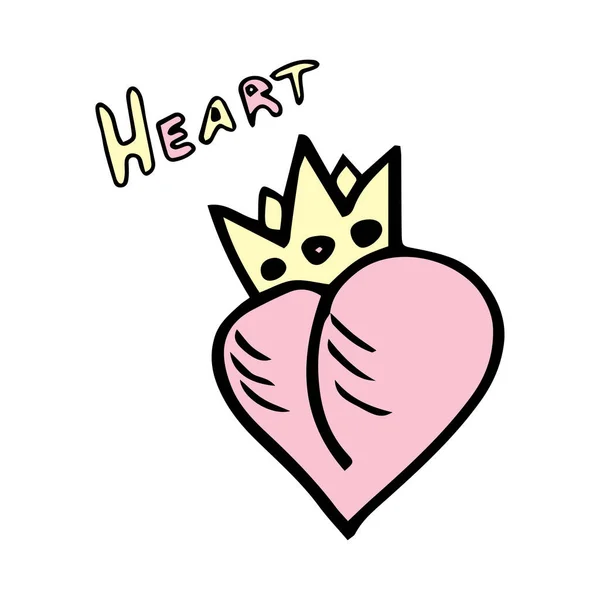 Valentine heart with crown doodle colorful illustration — Stock vektor