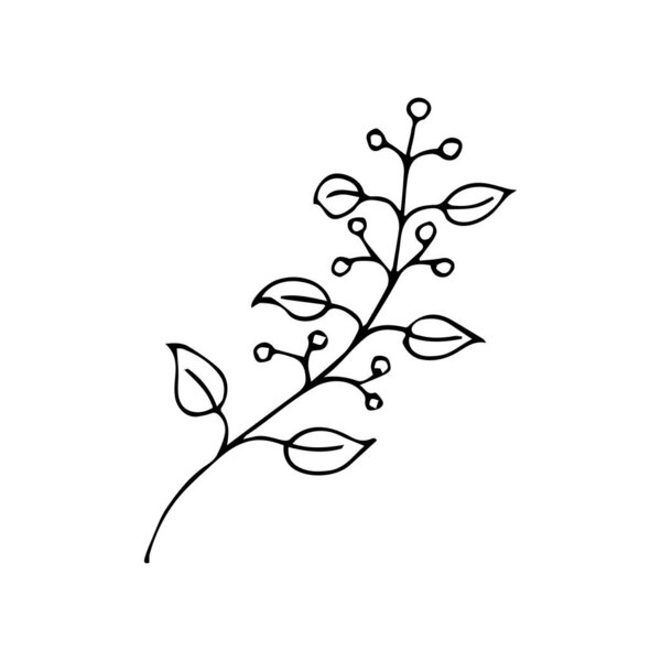 Abstract twig black and white doodle illustration