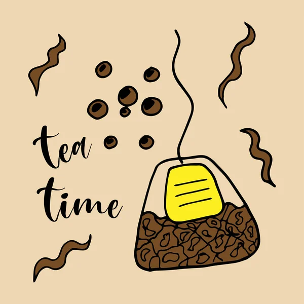 Tea time color trend illustration doodle vector — Vettoriale Stock