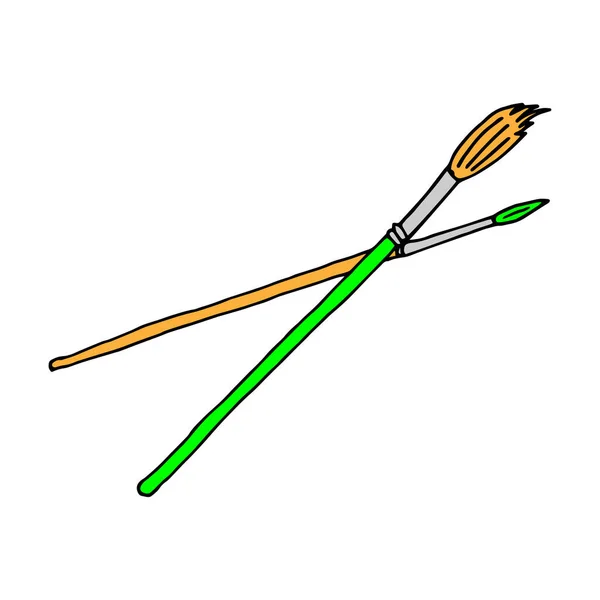 Paint brushes pair doodle color illustration vector — Vettoriale Stock