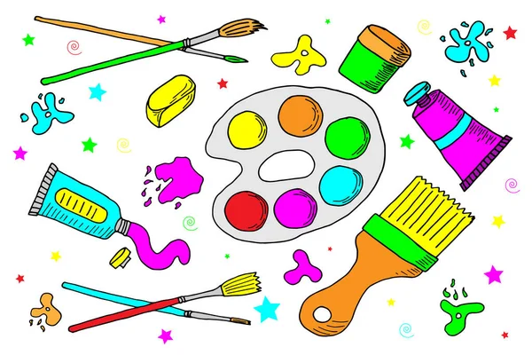 Colección de herramientas de pintura y dibujo doodle vector color — Archivo Imágenes Vectoriales