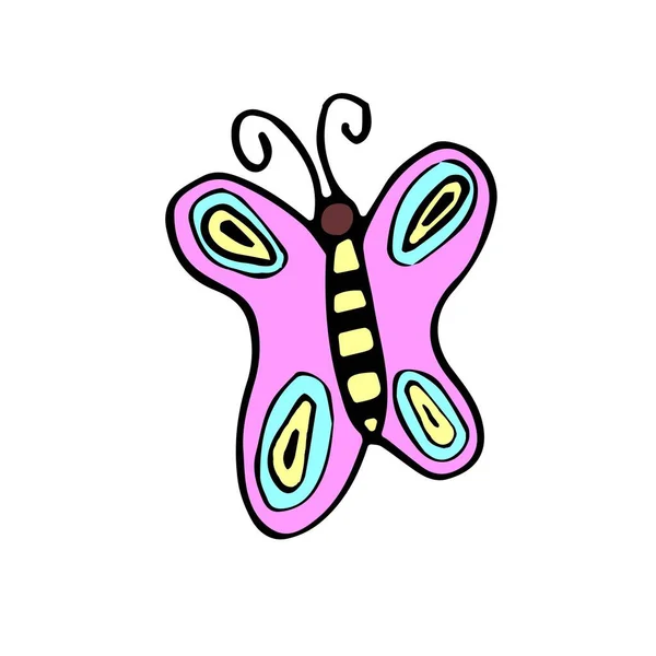 Schmetterling bunte Trend Doodle auf weißem Hintergrund Vektor Illustration — Stockvektor