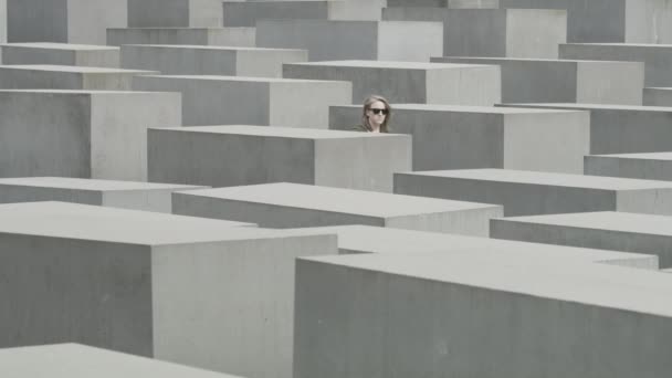 Amplia Toma Cámara Lenta Del Turista Caminando Memorial Berlín Alemania — Vídeos de Stock