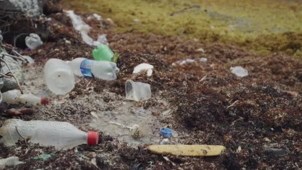 プラスチックボトルの閉鎖海の海岸 クリトン ユニオン島 セントビンセント グレナディーン — ストック動画