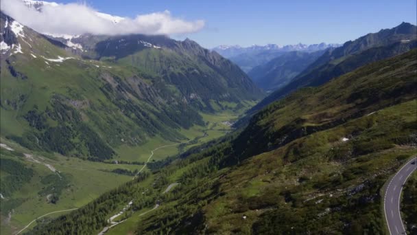Wide Aerial Shot Mountain Pass Valley Grossglockner Austria — Stock Video