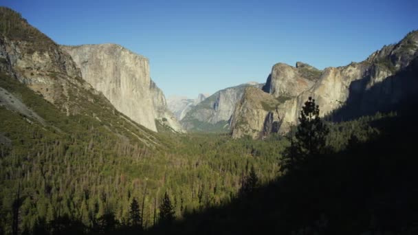 Panning Shot Vista Panoramica Sugli Alberi Capitan Yosemite Valley California — Video Stock