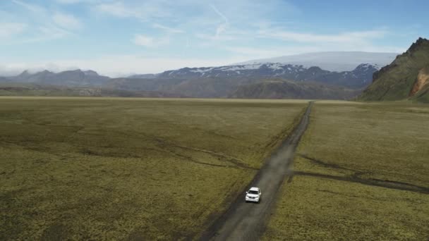 Aerial View Car Driving Road Remote Landscape Vik Iceland — Stock Video