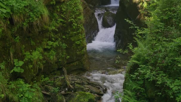 Szerokie Ujęcie Zwolnionym Tempie Malowniczym Widokiem Wodospad Flattach Austria — Wideo stockowe