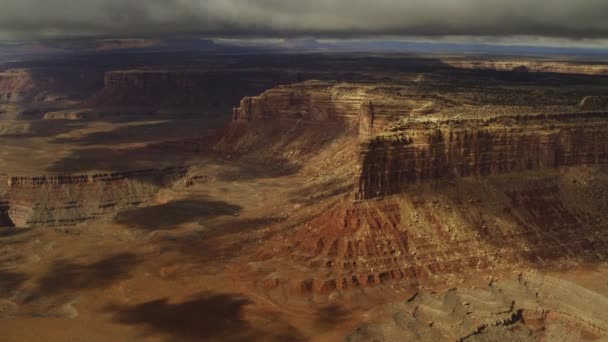 Aerial Flyover View Shadows Clouds Canyon Landscape Mexican Hat Utah — Stock Video
