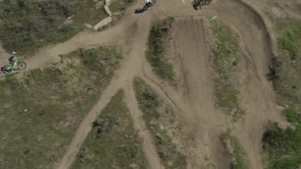 Aerial View Boys Riding Jumping Bicycles Bike Park Salt Lake — Stock video