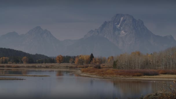 Vista Panorâmica Cordilheira Perto Curva Rio Outono Grand Teton National — Vídeo de Stock