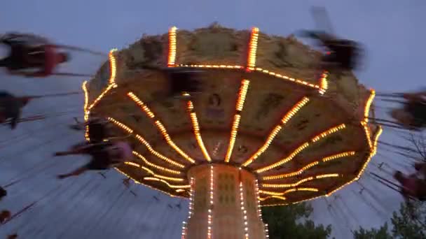 Low Angle View People Riding Chain Swing Ride Amusement Park — Wideo stockowe