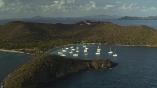 Letecký Pohled Vzdálené Katamarány Lodí Zátoce Blízkosti Ostrova Salt Whistle — Stock video