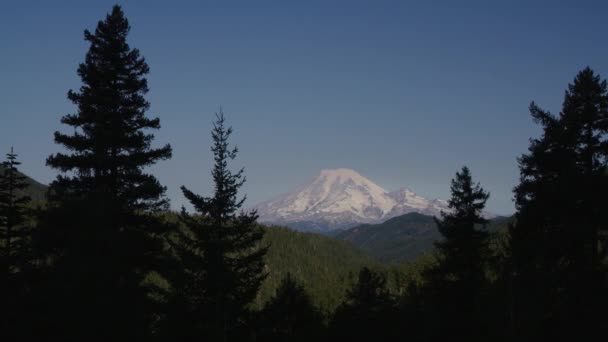 Baumsilhouette Die Entfernte Berge Mit Schnee Umrahmt Packwood Washington Vereinigte — Stockvideo