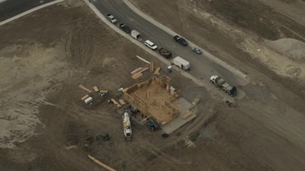 Wide Flyover Shot House Construction Dirt Lot Pleasant Grove Utah — Video Stock