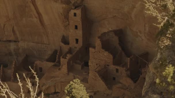 Vista Alto Angolo Antiche Abitazioni Nel Parco Nazionale Mesa Verde — Video Stock