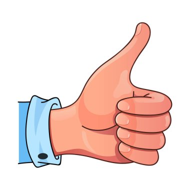 Başparmak yukarı. El hareketi. Sosyal medya gibi. Çizgi film tarzı. Beyaz arkaplanda izole edilmiş vektör.
