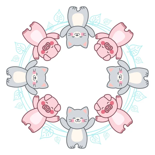 Kawaii Pets Dance Pig Cat — Stock Vector