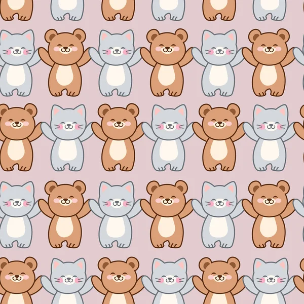 Gato Oso Sosteniendo Patas Personajes Kawaii Patrón Sin Costura Sobre — Vector de stock